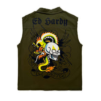 edhardyoriginals S / OLIVE Eagle Skull Twill Sleeveless Shirt Jacket