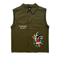 edhardyoriginals S / OLIVE Eagle Skull Twill Sleeveless Shirt Jacket
