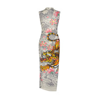 edhardyoriginals S / IVORY Crawling Tiger Print Mesh Maxi Dress