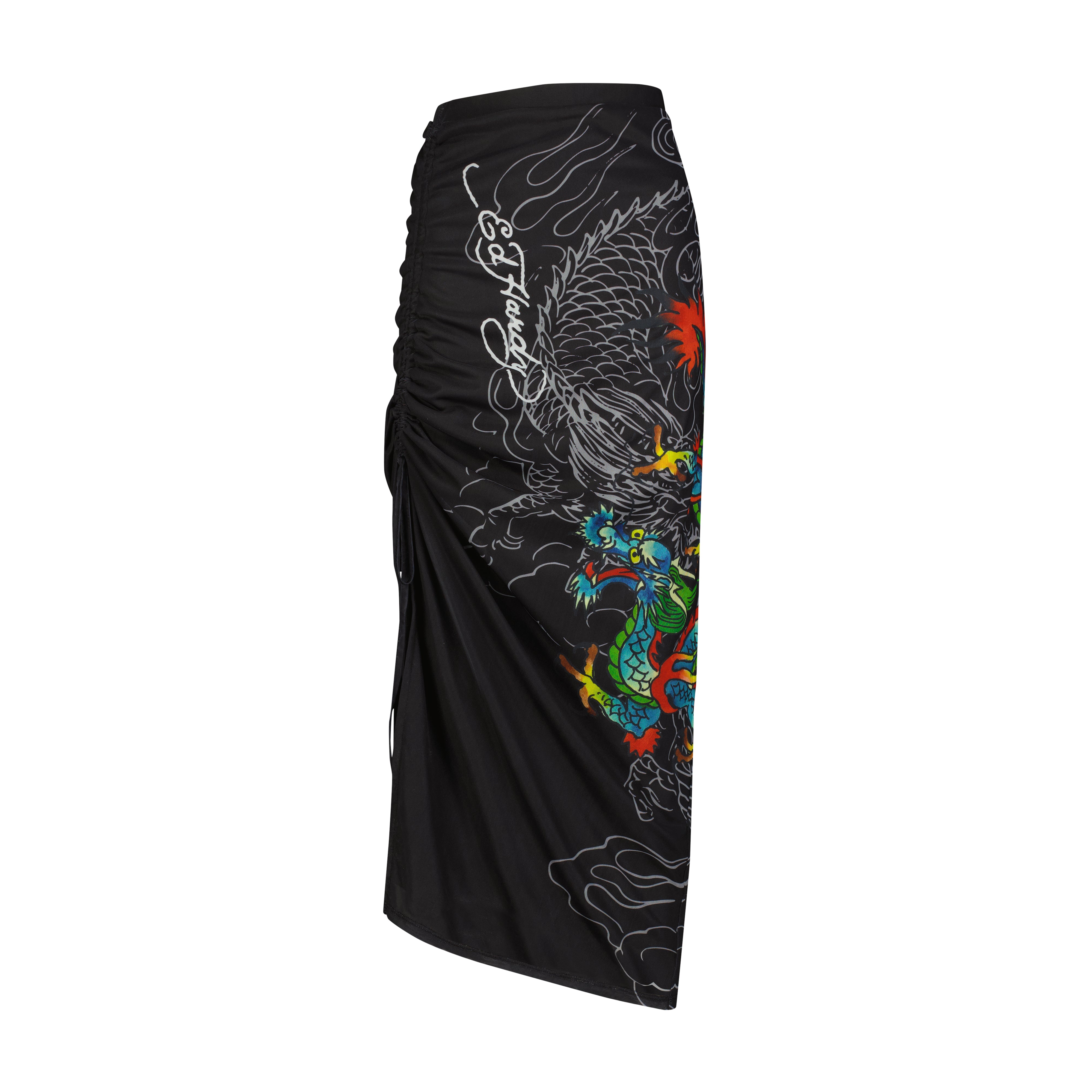 edhardyoriginals S / BLACK Dragon Print Mesh Maxi Skirt