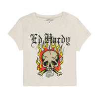 edhardyoriginals S / Ivory Flame Skull Baby Tee