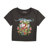 edhardyoriginals XS / CHARCOAL Cobra Roses Baby Tee