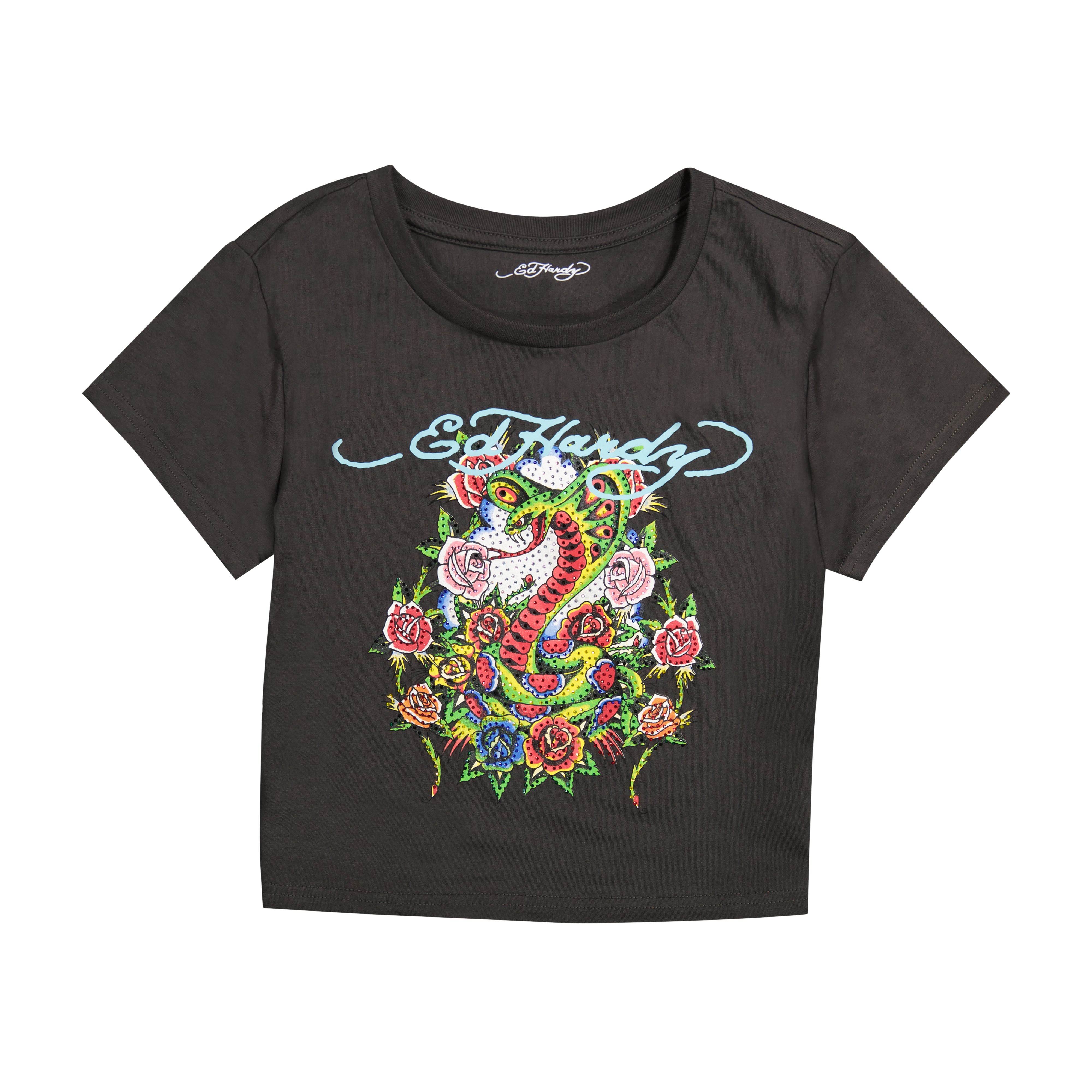 edhardyoriginals XS / CHARCOAL Cobra Roses Baby Tee