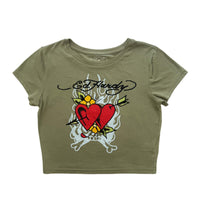 edhardyoriginals XS / LT OLIVE 2 Hearts Baby Tee