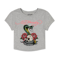 edhardyoriginals S / HEATHER GREY Rose Cobra Rhinestone Baby Tee