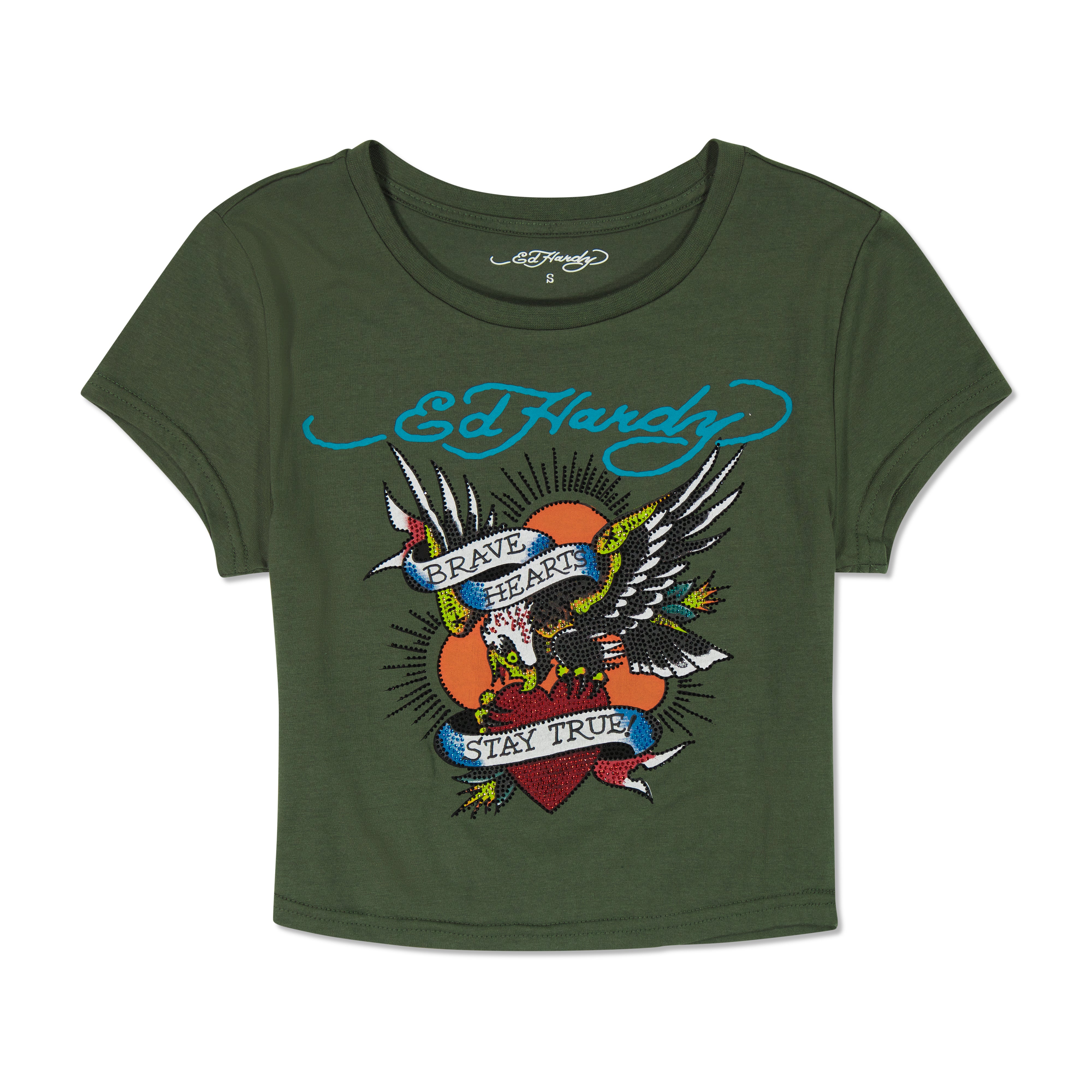 edhardyoriginals XS / Olive Rhinestone Brave Eagle Baby Tee