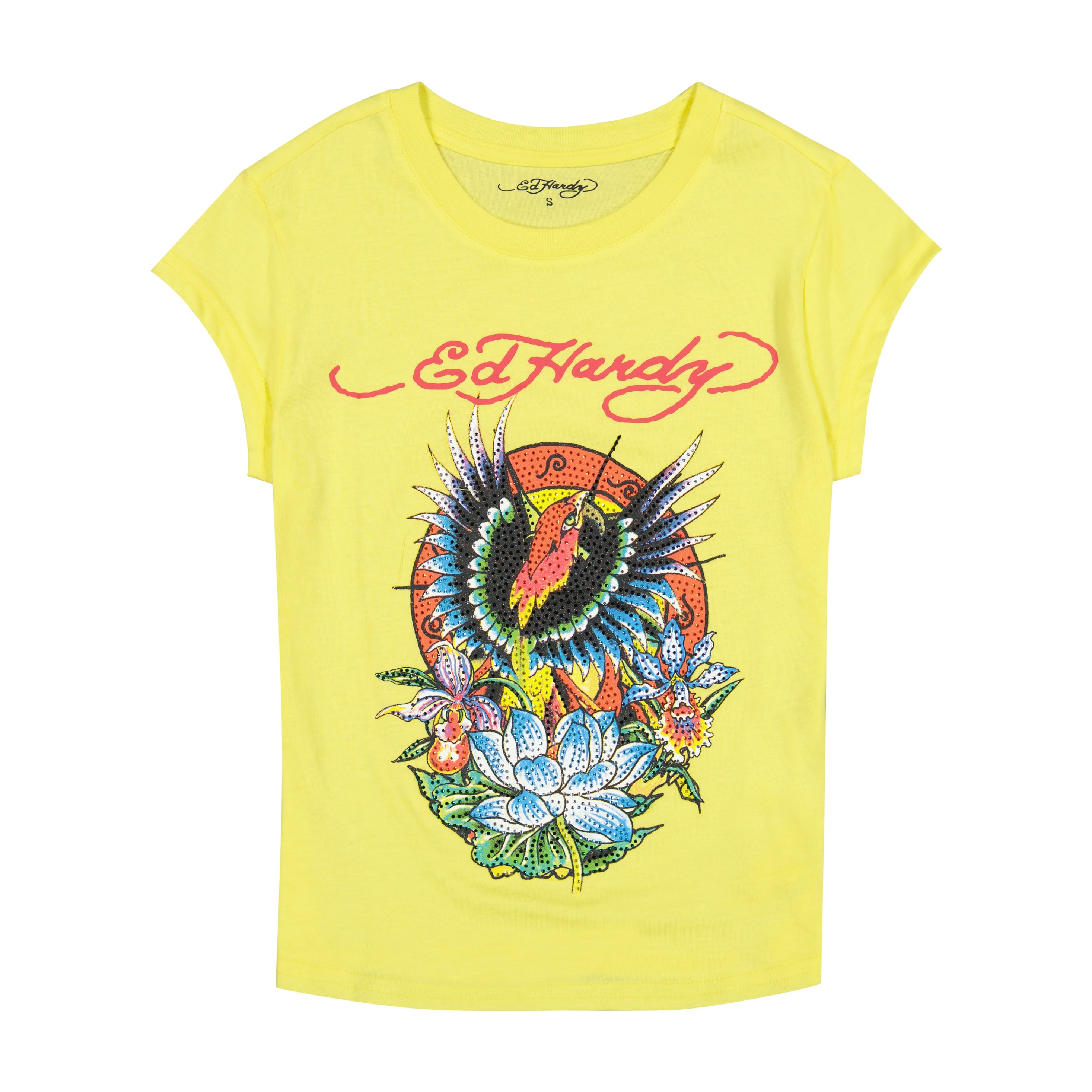 edhardyoriginals XS / LEMON Phoenix Rhinestone Cap Sleeve Tee