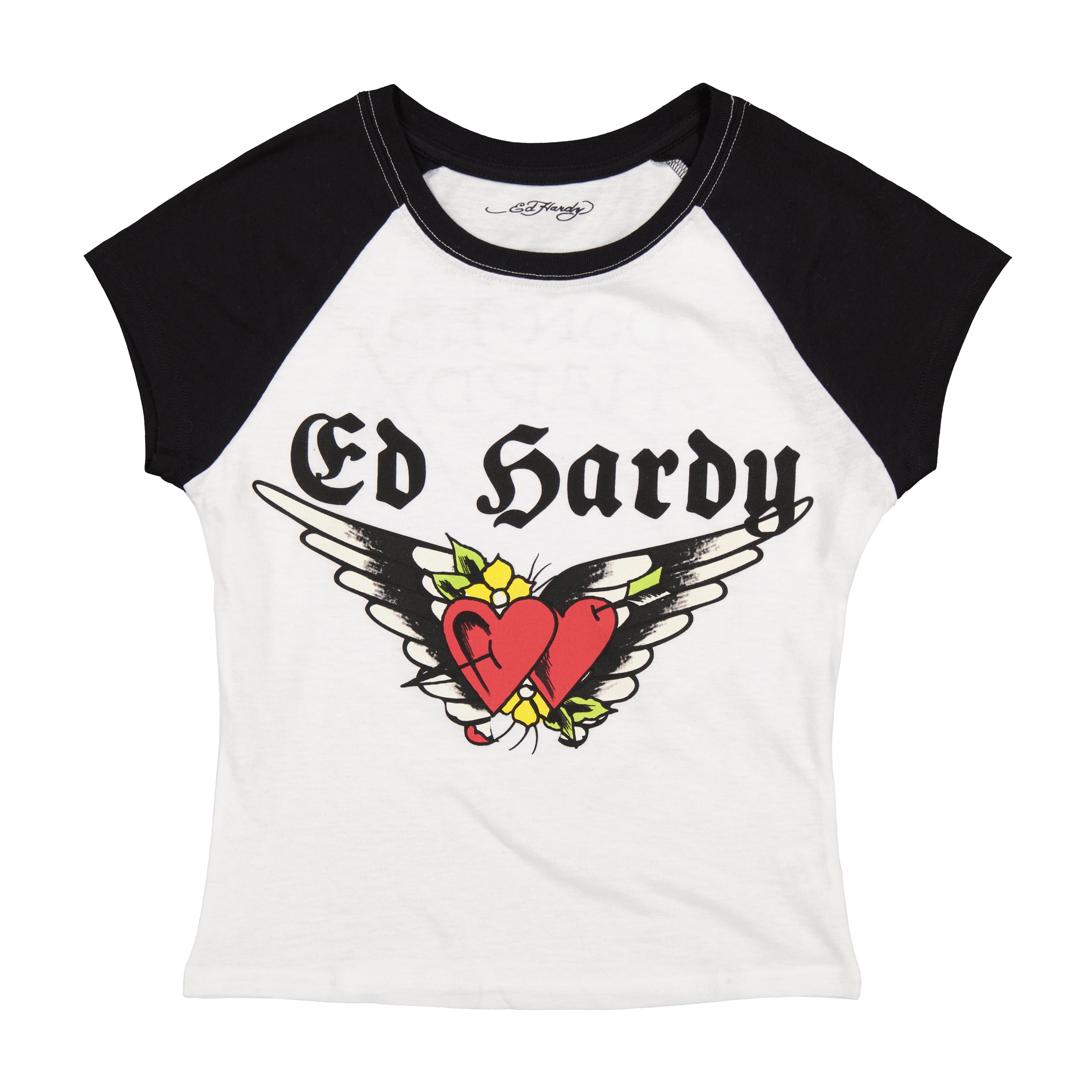 edhardyoriginals XS / BLACK / WHITE Heart Wings Raglan Cap Sleeve Tee