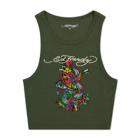 edhardyoriginals XS / Olive Dragon Heart Rib Knit Tank
