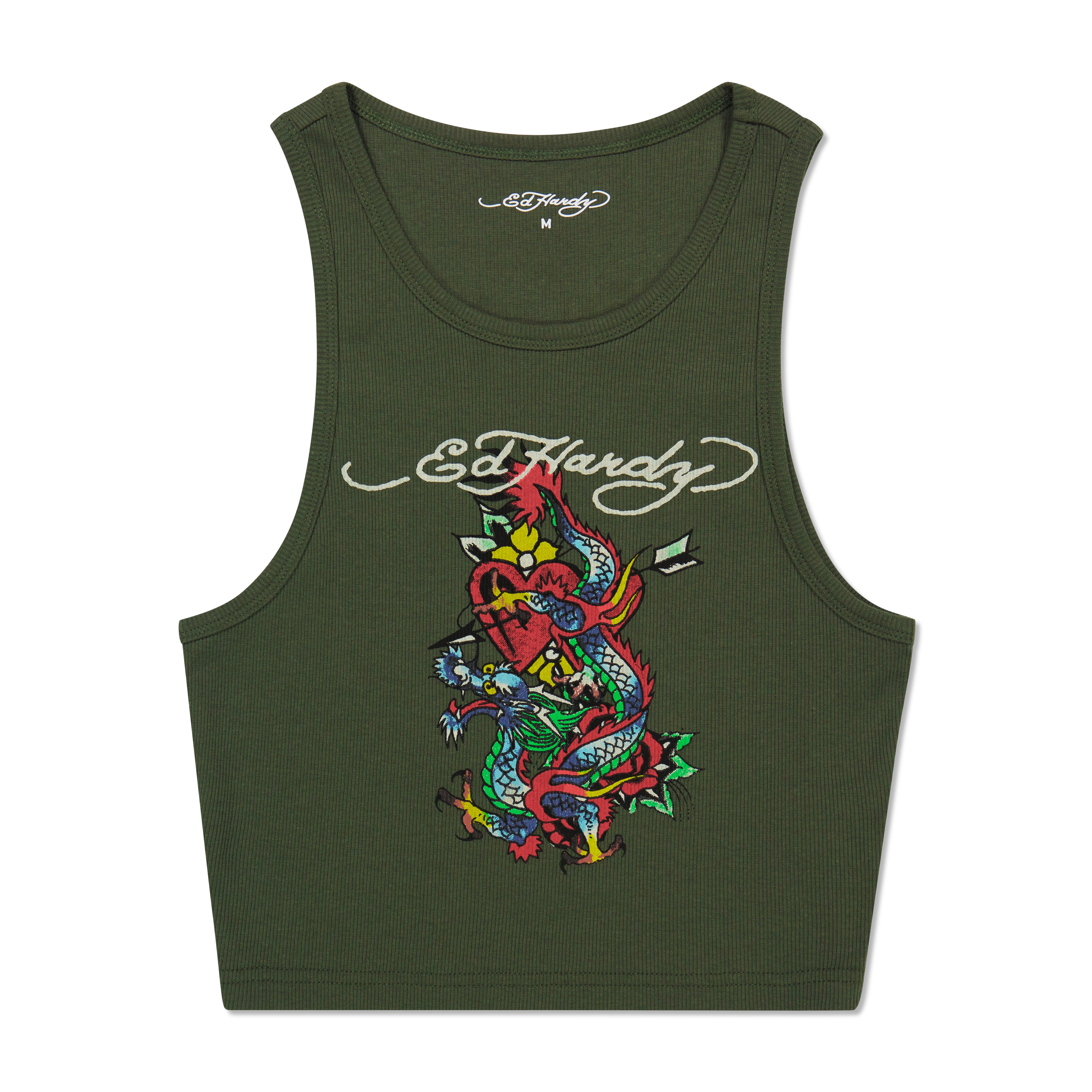 edhardyoriginals XS / Olive Dragon Heart Rib Knit Tank