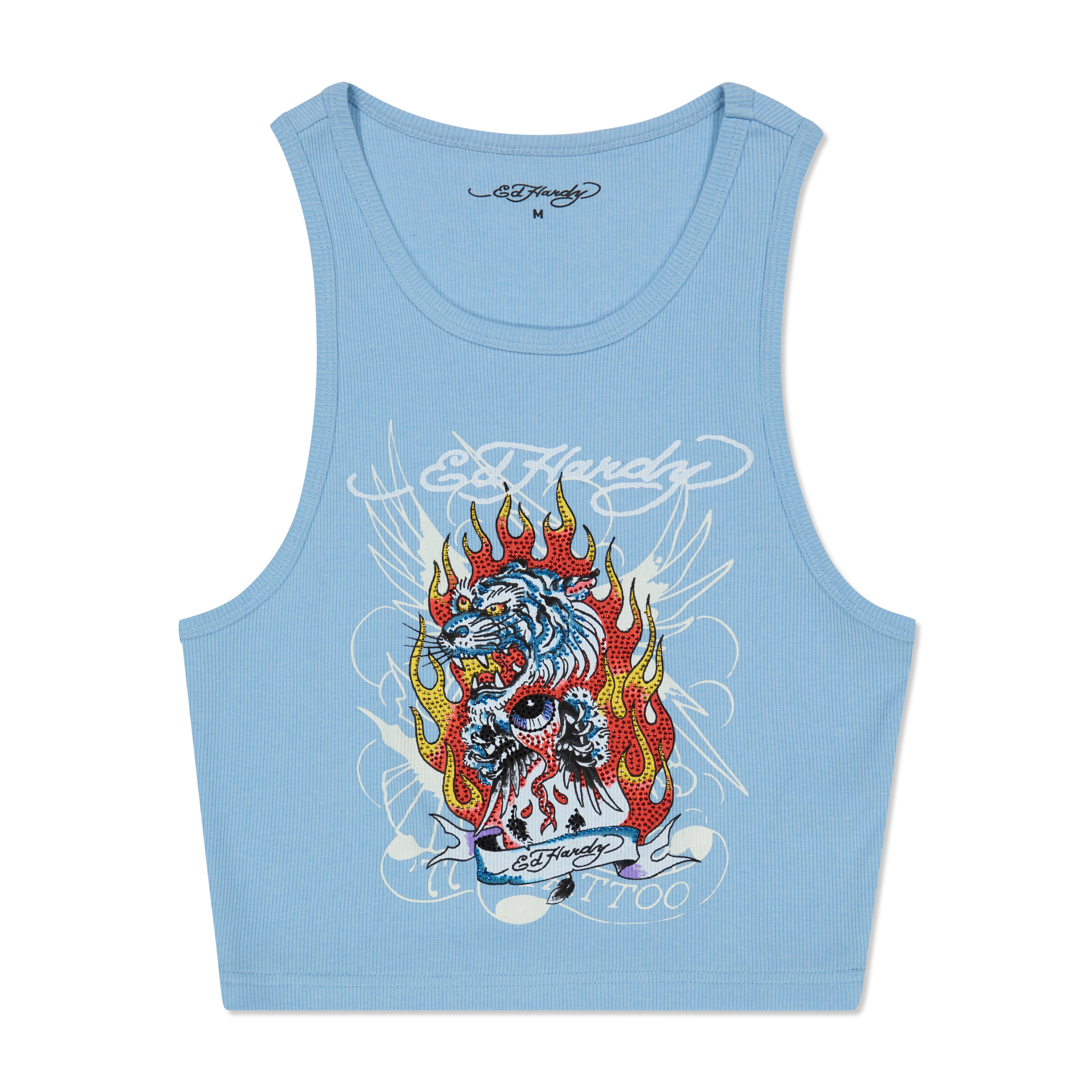 Rhinestone Fire Tiger Rib Knit Tank - edhardyoriginals