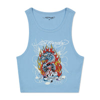 edhardyoriginals XS / Sky Rhinestone Fire Tiger Rib Knit Tank