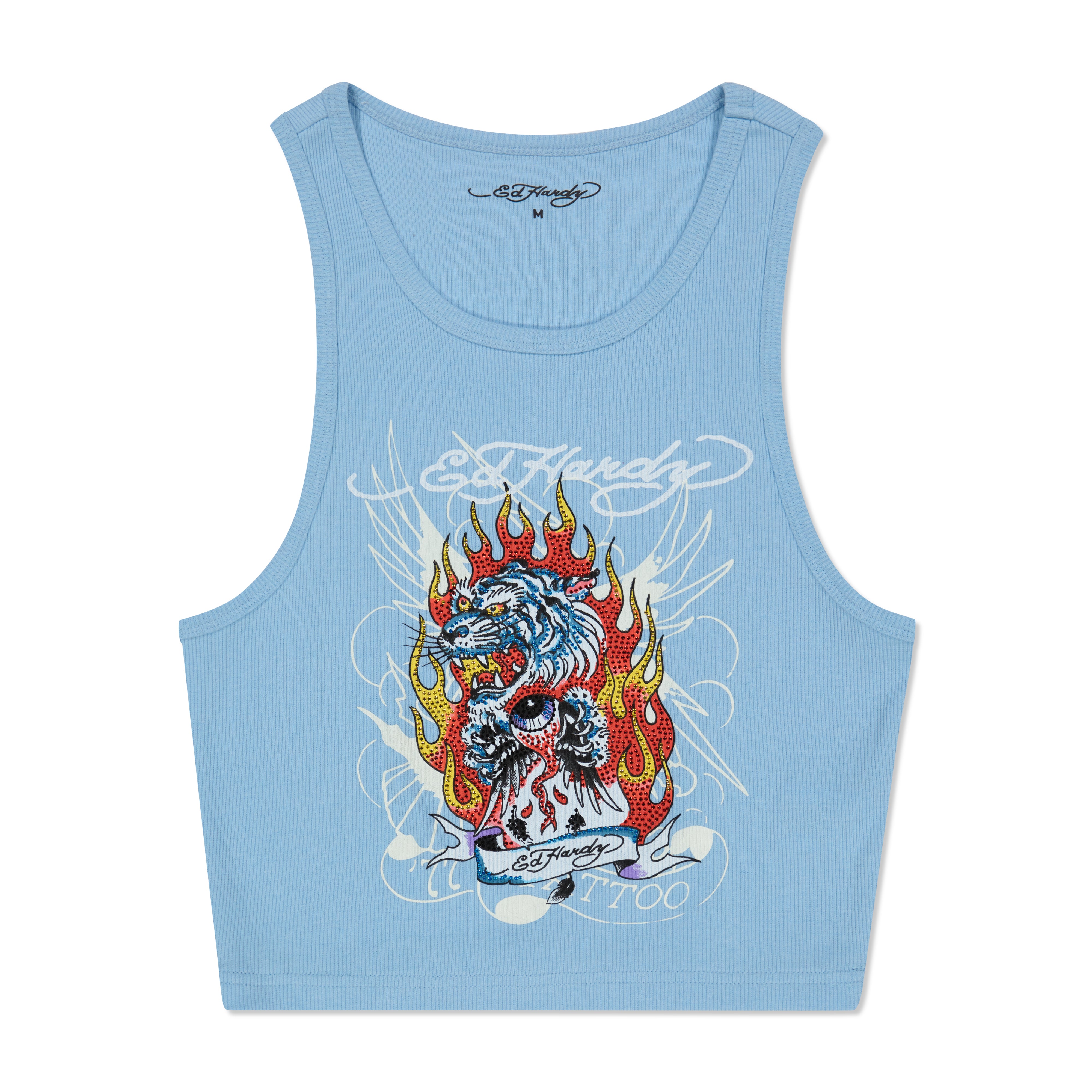 edhardyoriginals XS / Sky Rhinestone Fire Tiger Rib Knit Tank