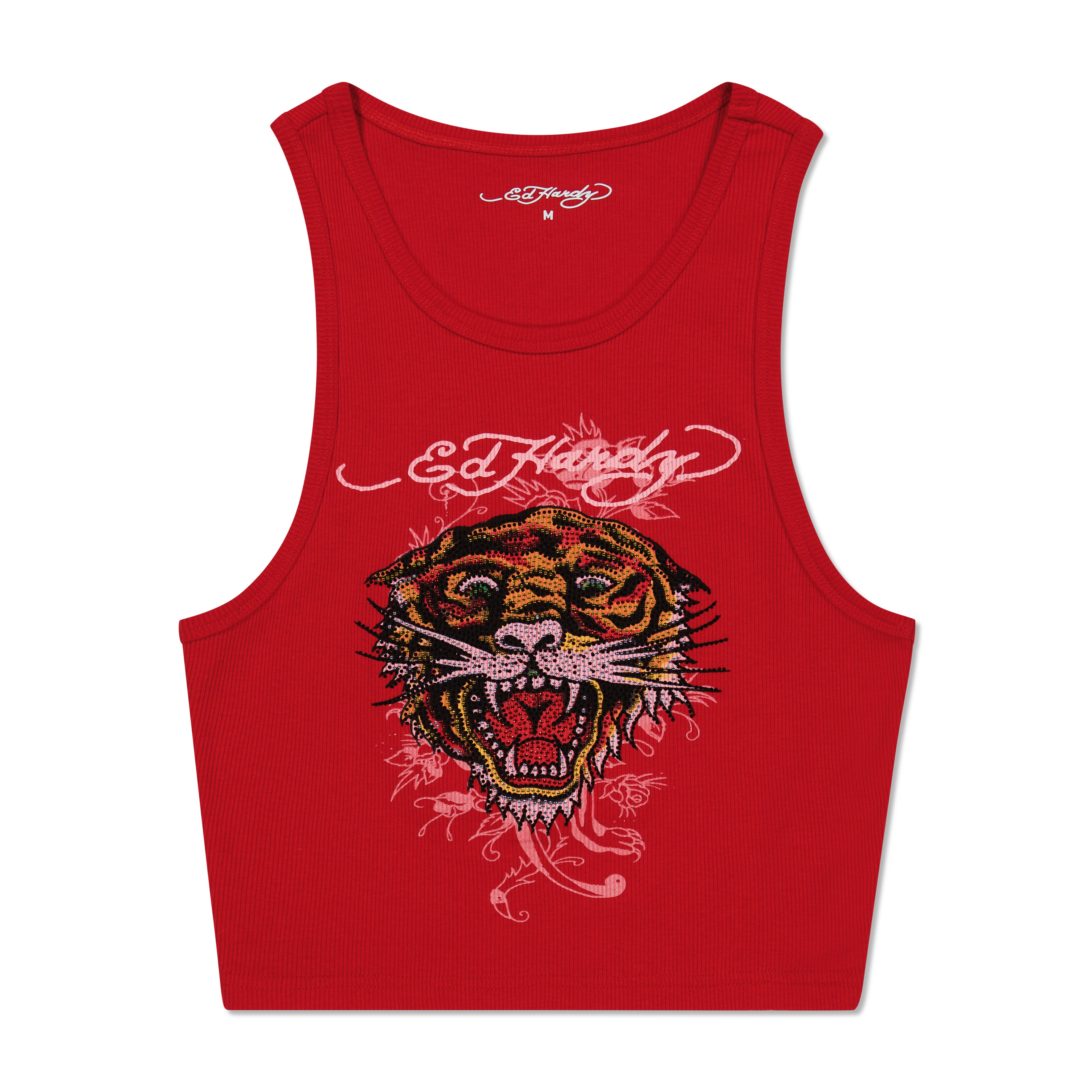 Rhinestone Tiger Rib Knit Tank - edhardyoriginals