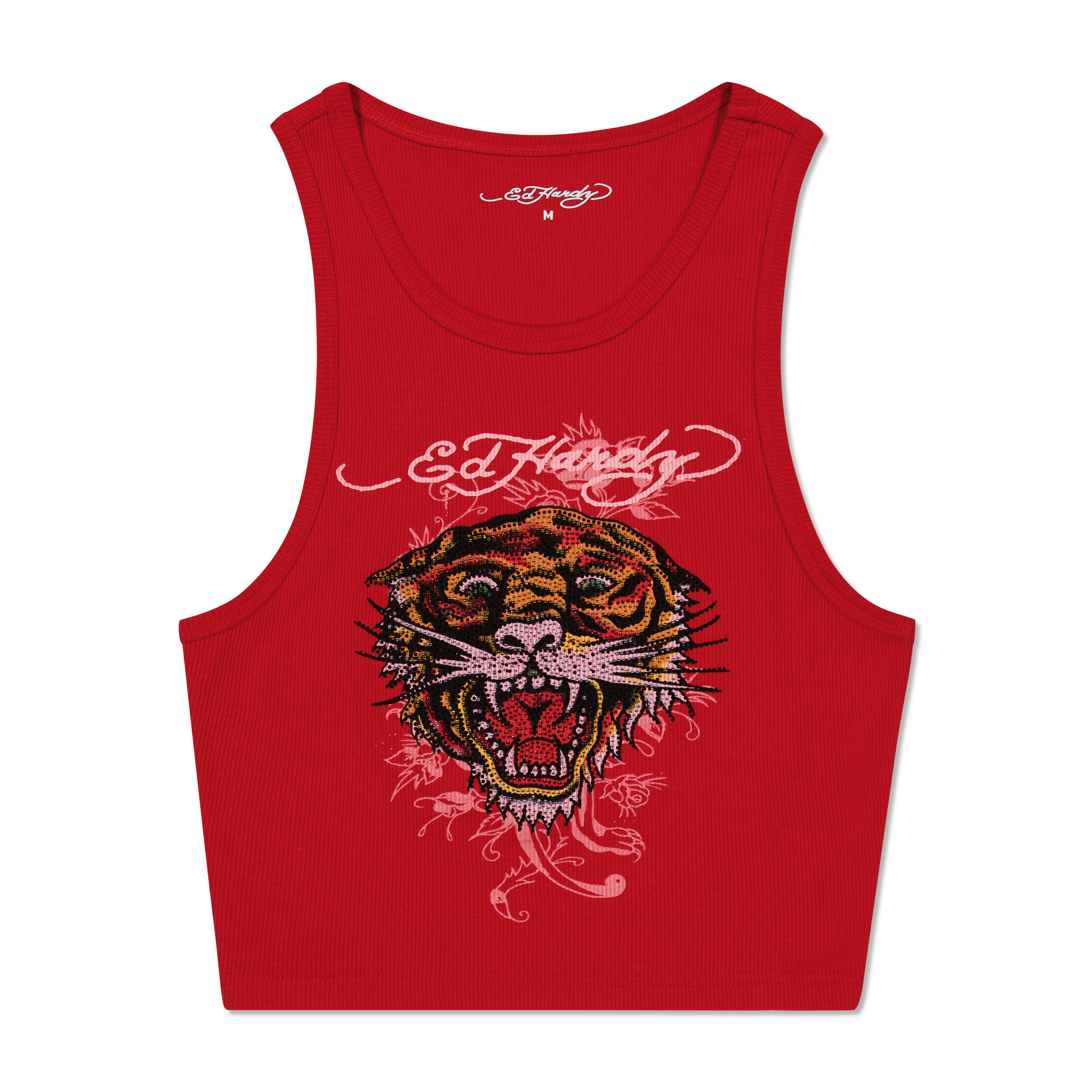 edhardyoriginals XS / Red Rhinestone Tiger Rib Knit Tank