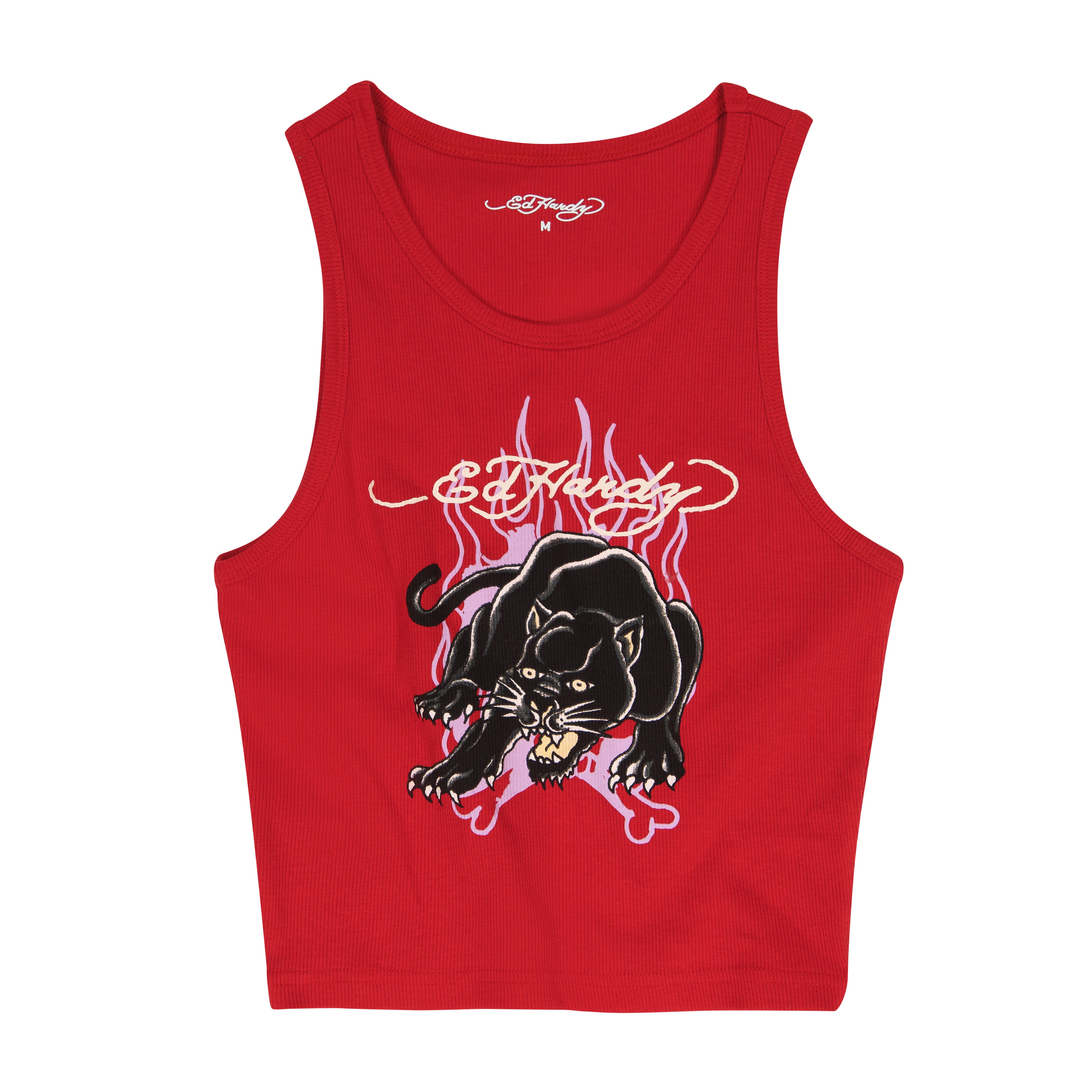 edhardyoriginals S / CHERRY Panther Flame Rib Tank Top