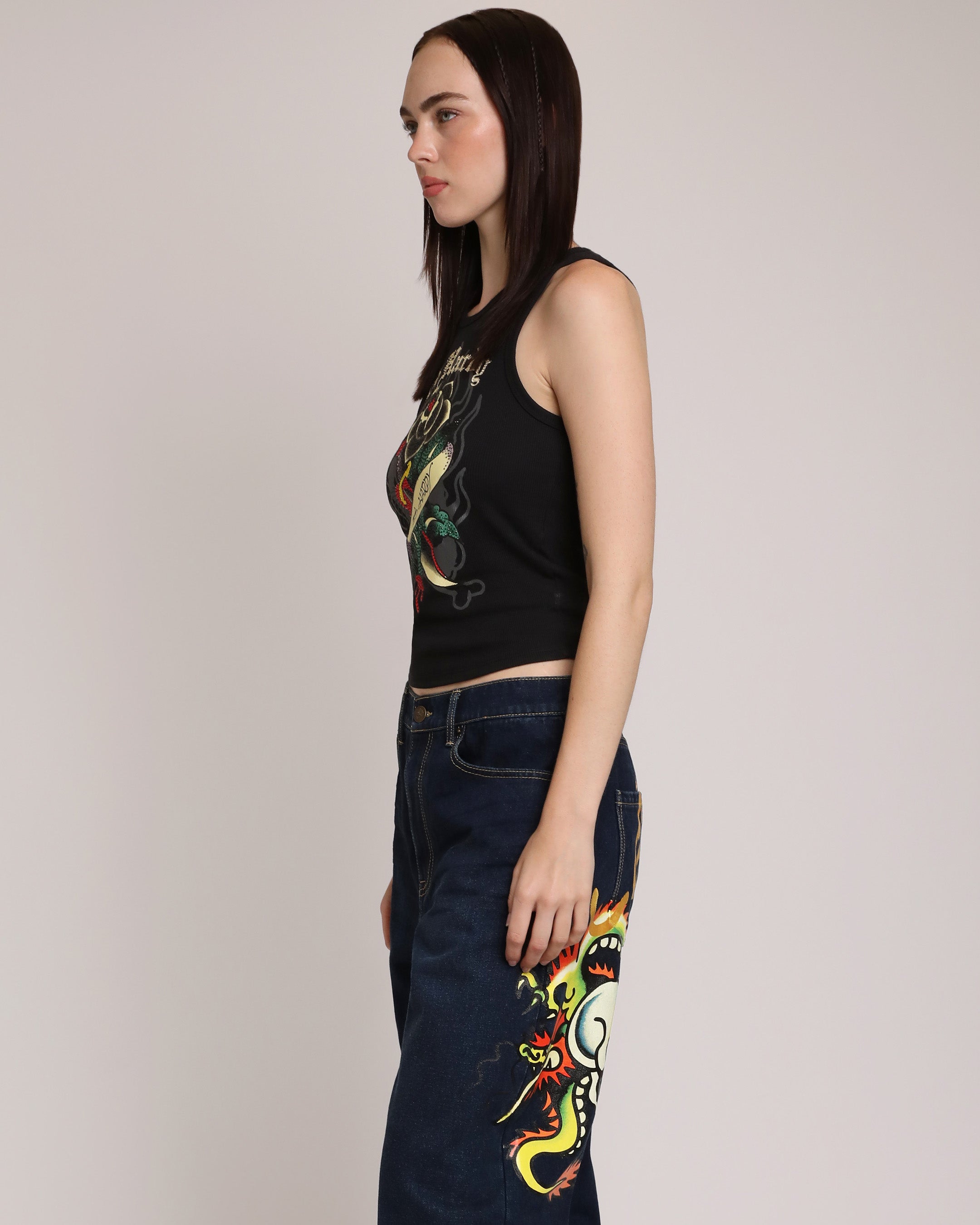 Black Rose Rhinestone Tank