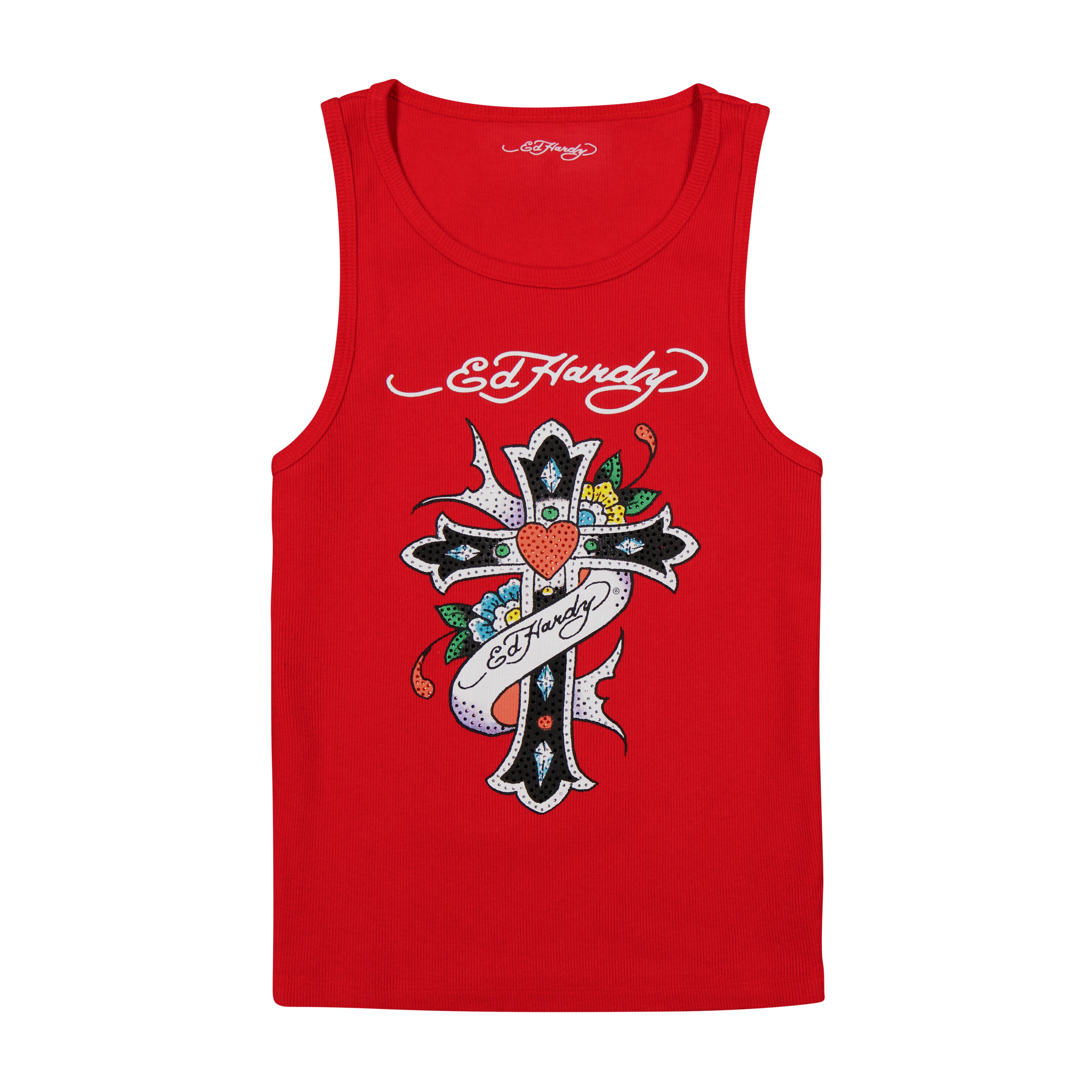 edhardyoriginals XS / CHERRY Cross Rhinestone Tank Top