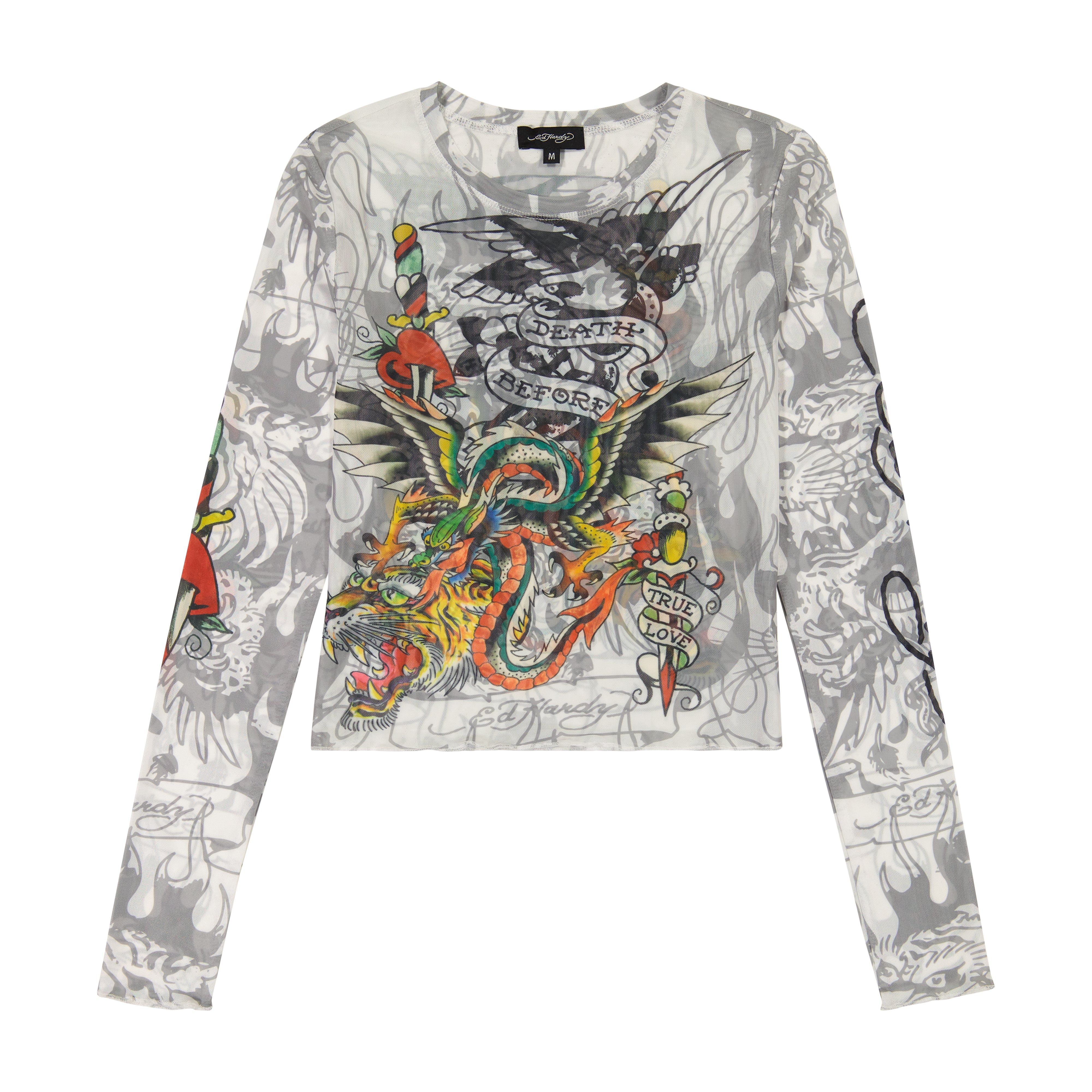 edhardyoriginals XS / Stone Mesh Layered Dragon Dagger Long Sleeve