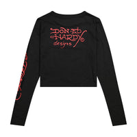 Cross Long Sleeve Rhinestone Crop Tee