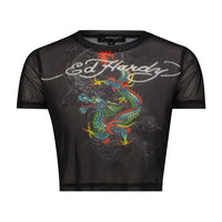 edhardyoriginals S / BLACK Dragon Print Mesh Shirt