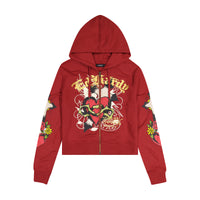 edhardyoriginals S / DARK CHERRY Sacred Heart Zip Front Hoodie (Relaxed)
