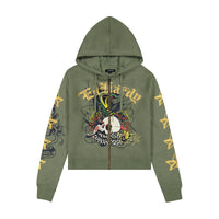 edhardyoriginals S / LT OLIVE Cobra Flame Zip Front Hoodie (Relaxed)