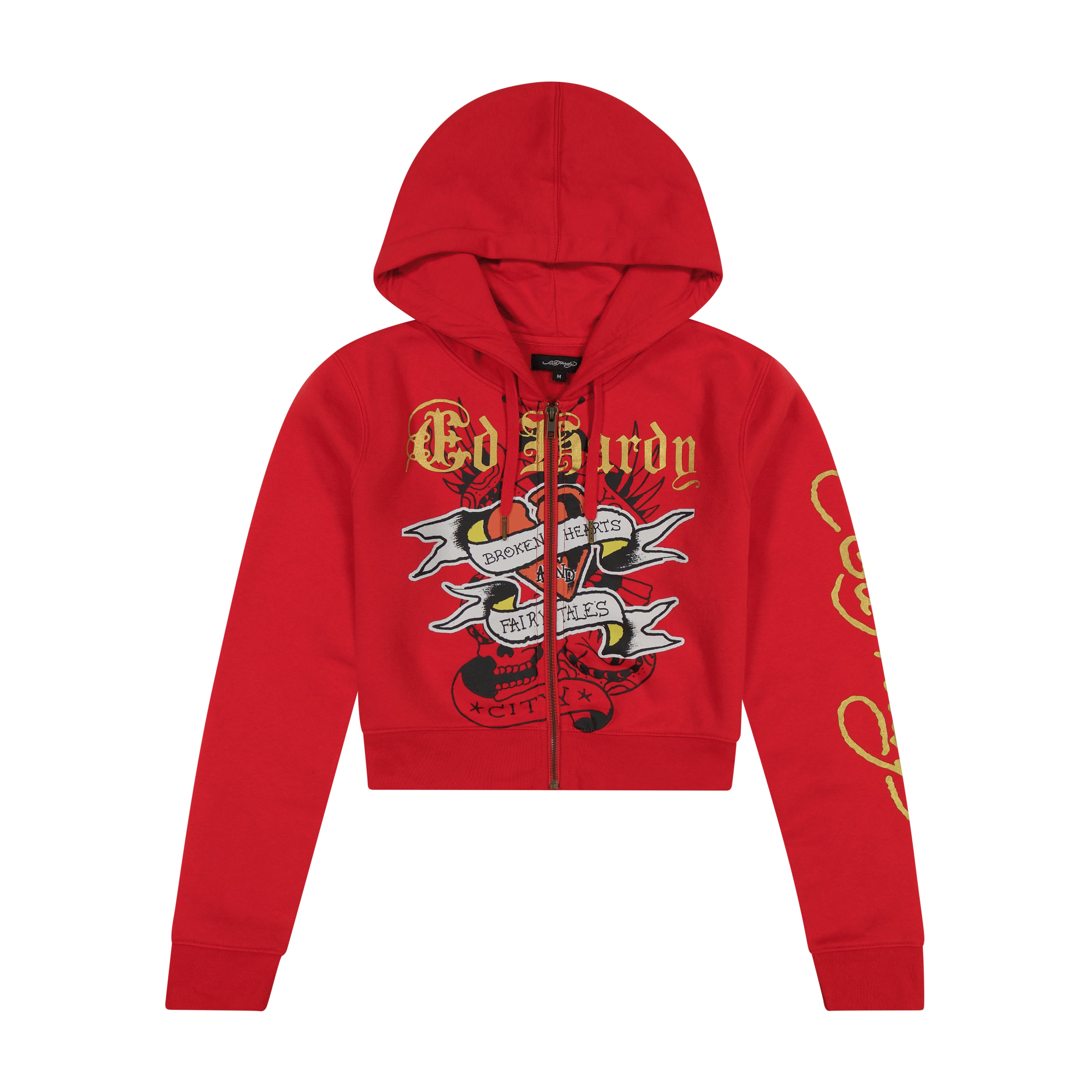 edhardyoriginals XS / Cherry Broken Hearts Cherry Zip Front Cropped Hoodie