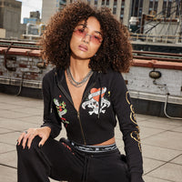 edhardyoriginals XS / Black LKS Skull Black Zip Front Cropped Hoodie