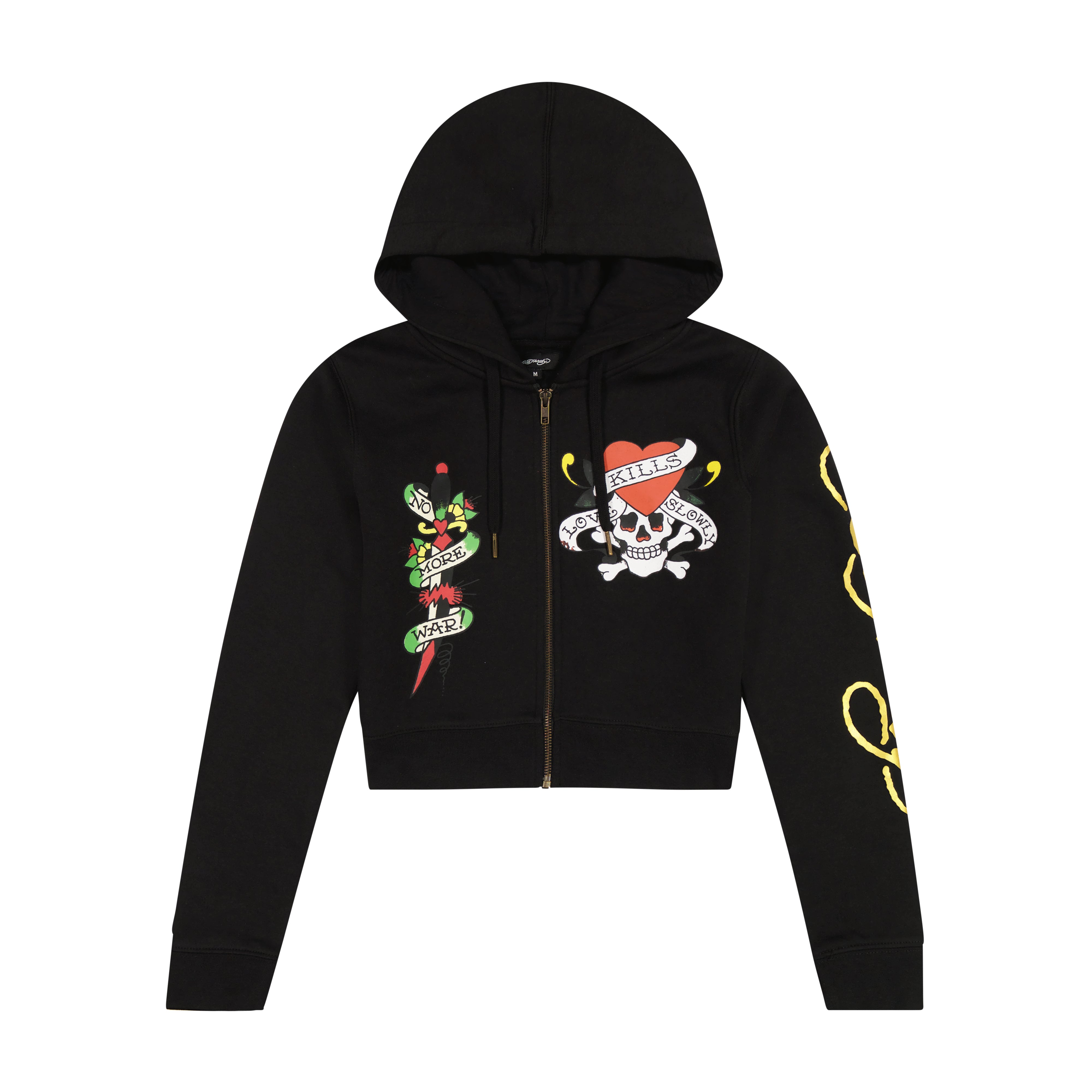 edhardyoriginals XS / Black LKS Skull Black Zip Front Cropped Hoodie