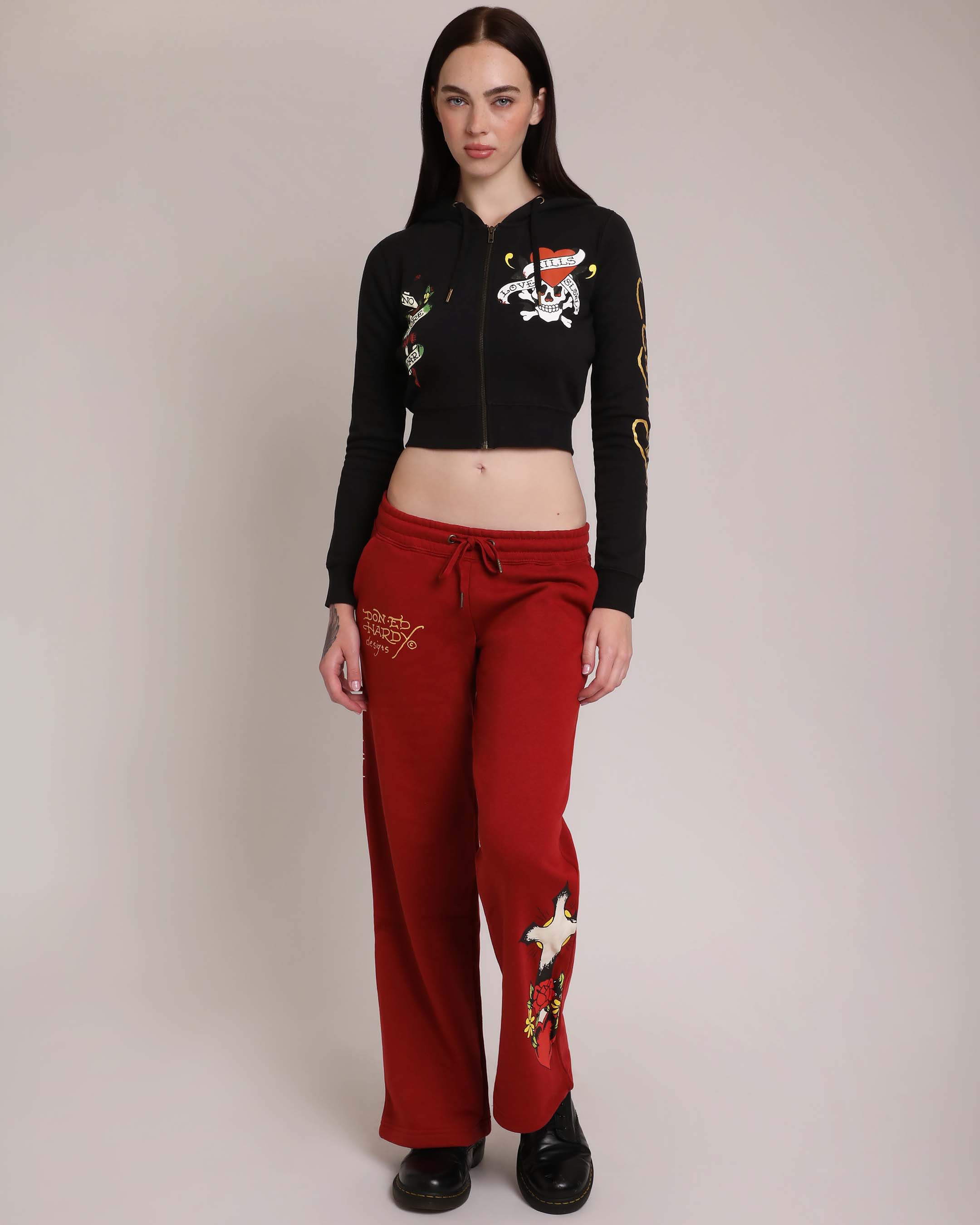 LKS Skull Black Zip Front Cropped Hoodie