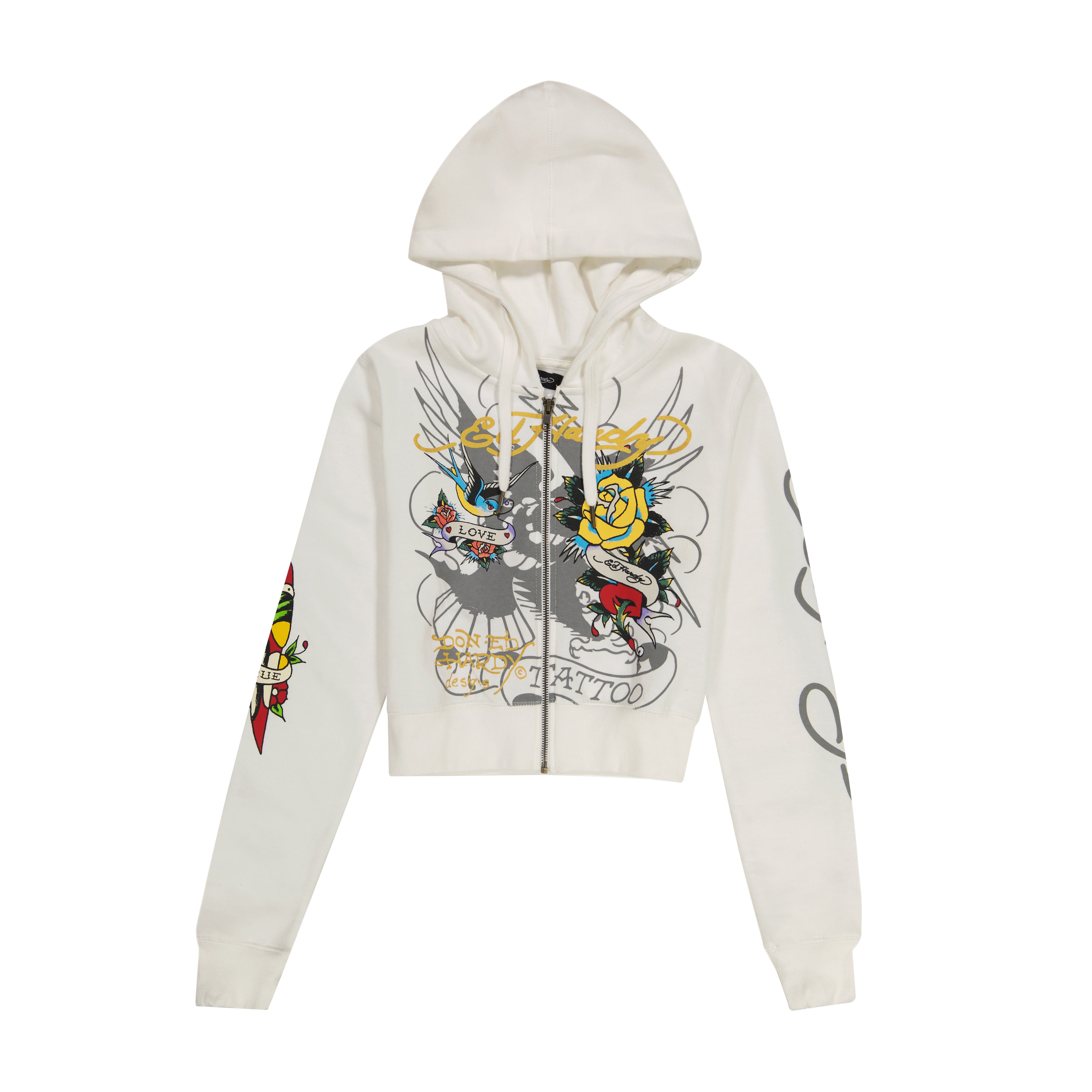 edhardyoriginals XS / WHITE Brave Eagle Cropped Hoodie - White