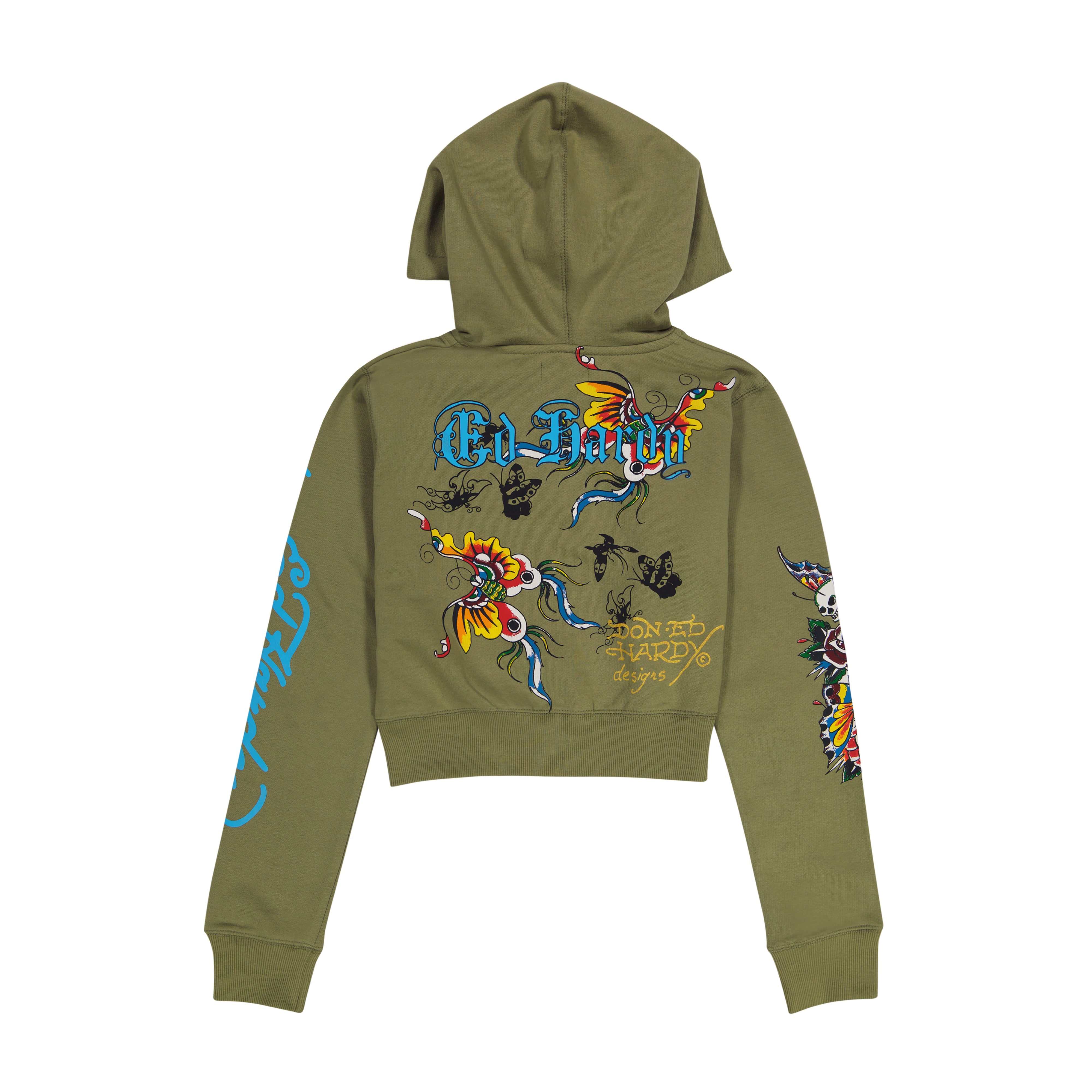 Butterflies Cropped Hoodie - Lt Olive