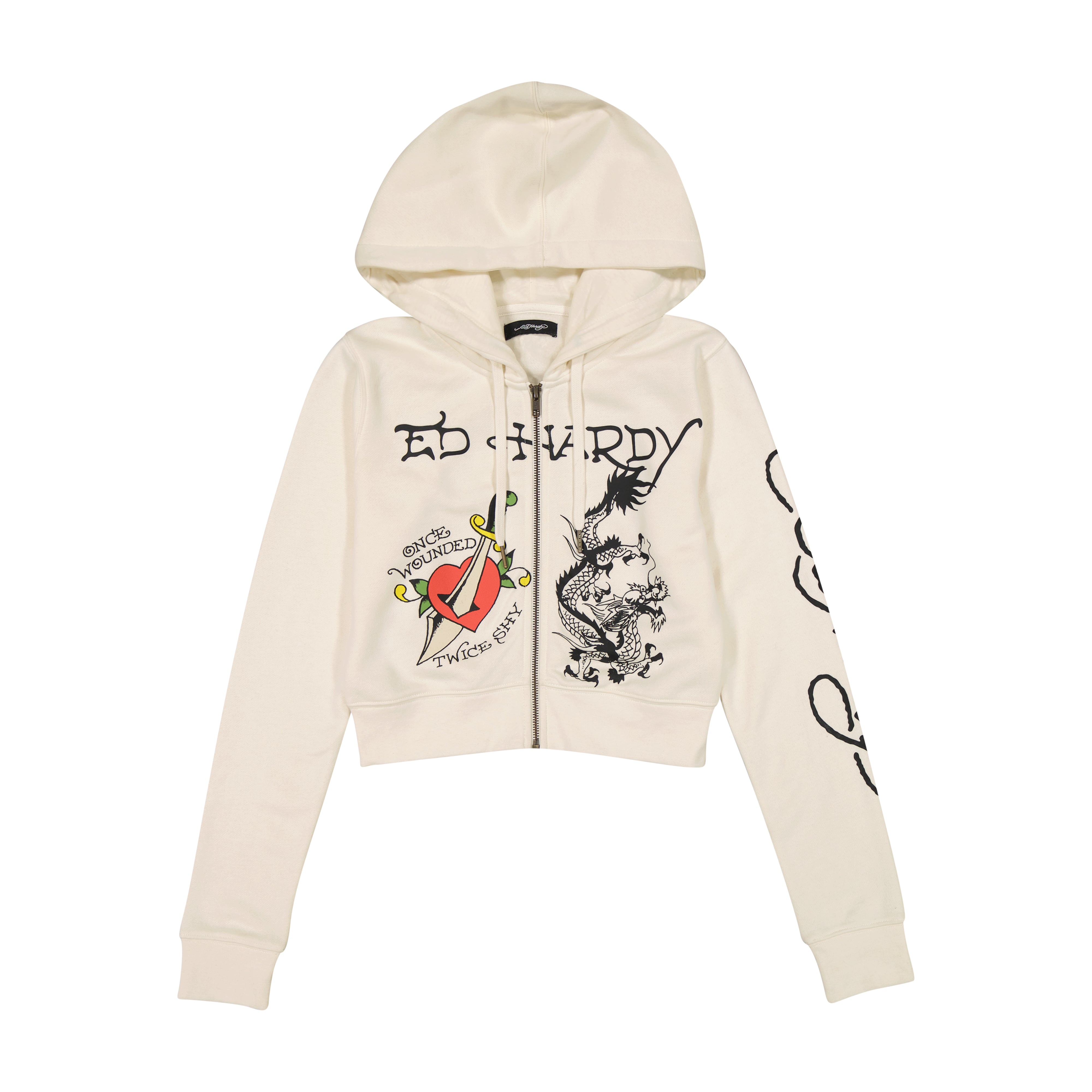 edhardyoriginals S / IVORY Dagger Heart Cropped Hoodie