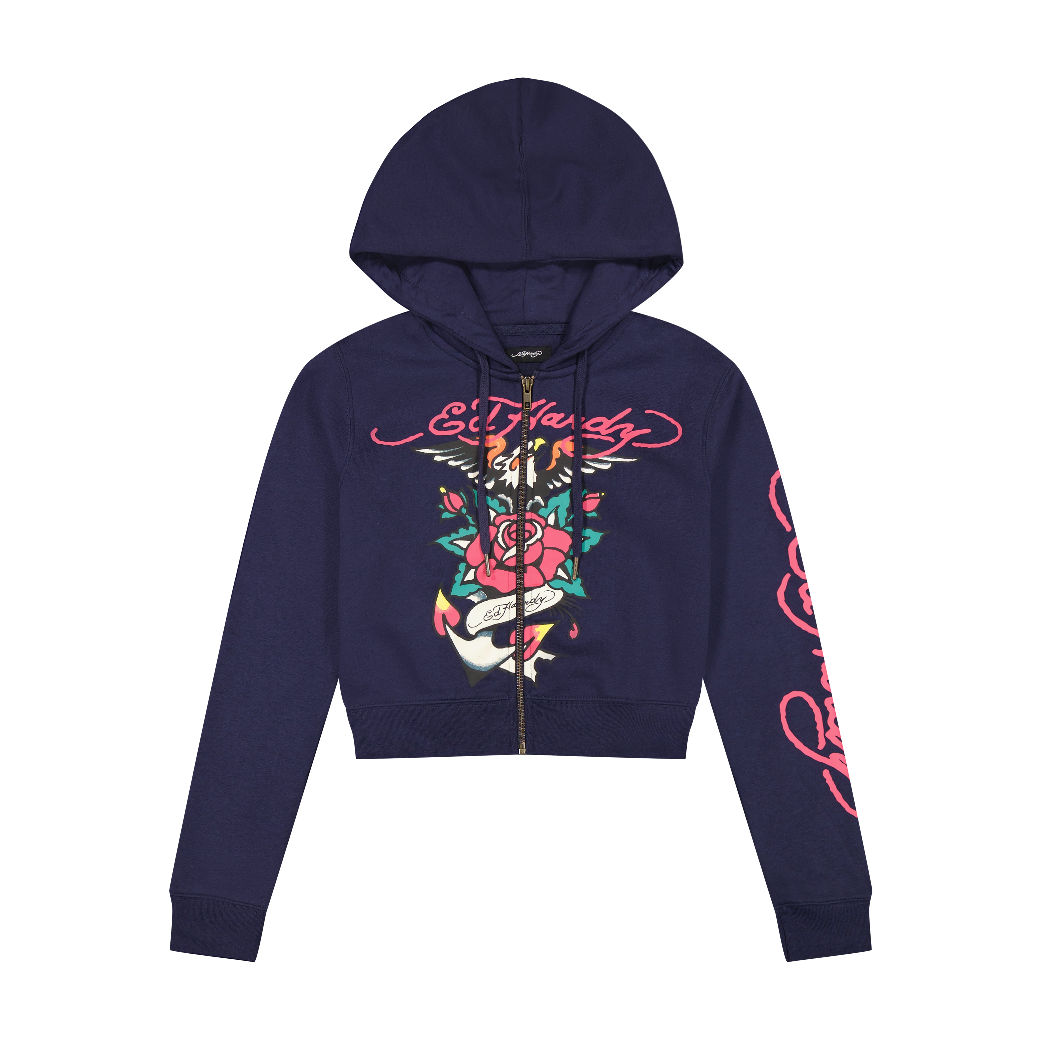 edhardyoriginals S / NAVY ECLIPSE Eagle Rose Cropped Hoodie
