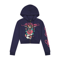edhardyoriginals S / NAVY ECLIPSE Eagle Rose Cropped Hoodie