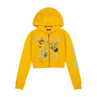 Butterflies Cropped Hoodie - Marigold
