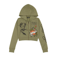 edhardyoriginals S / LIGHT OLIVE Dragon Dagger Zip Front Hoodie