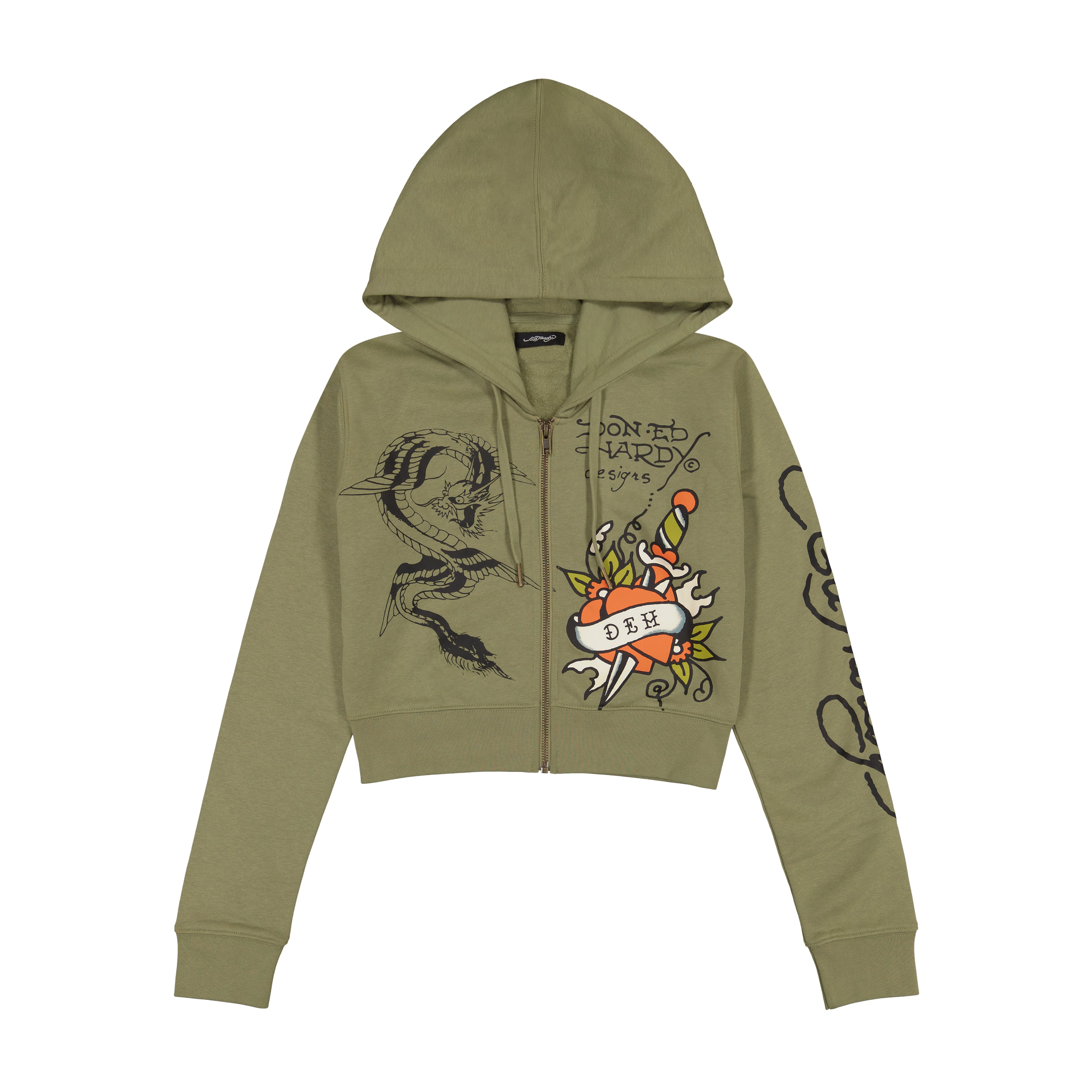 edhardyoriginals S / LIGHT OLIVE Dragon Dagger Zip Front Hoodie