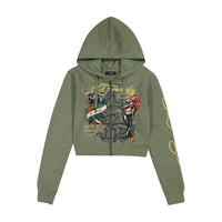edhardyoriginals S / LT OLIVE Hello Sailor Zip Front Hoodie