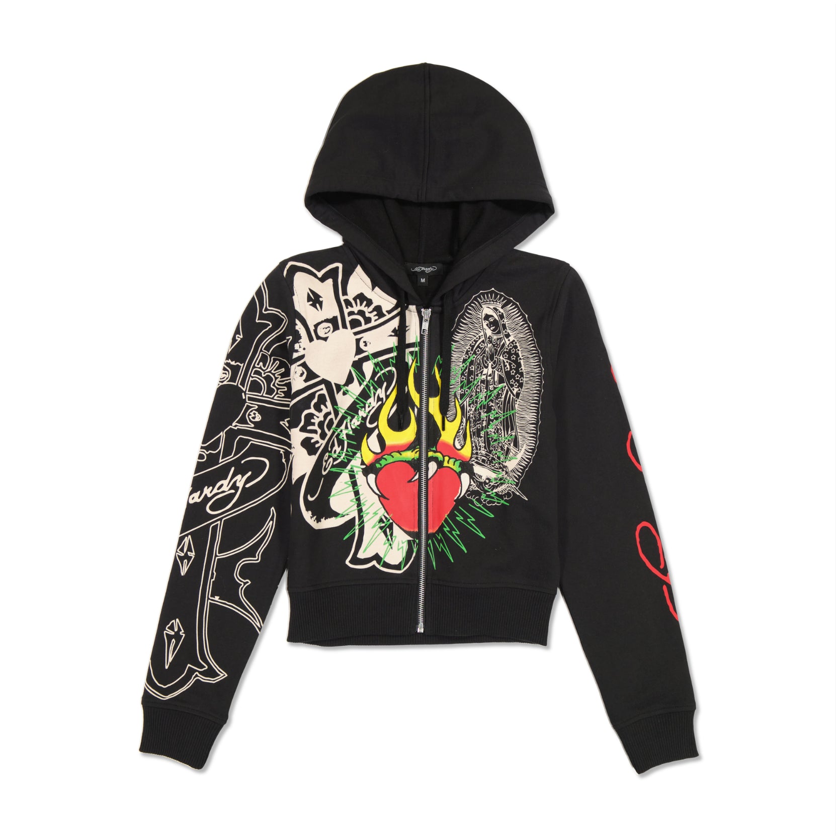 edhardyoriginals XS / Black Sacred Heart Cropped Zip Fleece Hoodie