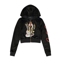 edhardyoriginals XS / Black Velvet NYC Skull Y2K Velour Hoodie