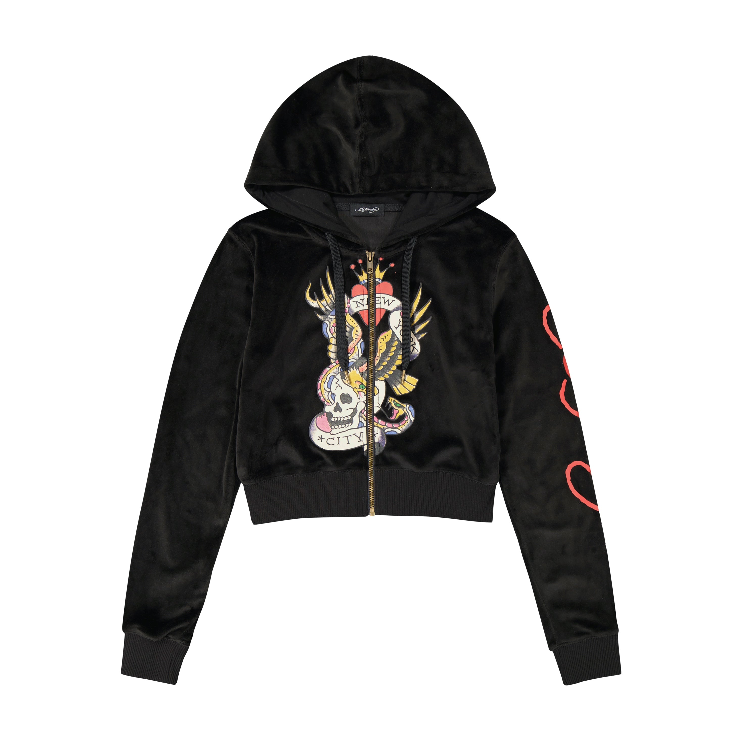 edhardyoriginals XS / Black Velvet NYC Skull Y2K Velour Hoodie