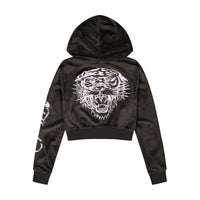 edhardyoriginals XS / Black Velvet Tiger Head Y2K Velour Hoodie