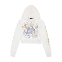 edhardyoriginals S / IVORY Tiger Crown Velour Zip Front Hoodie