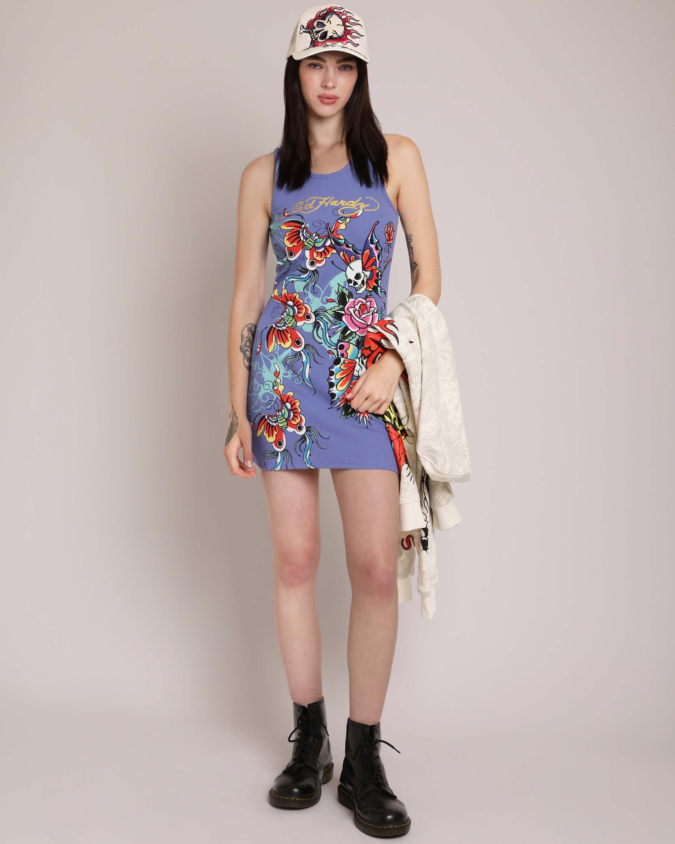 Butterflies Rib Tank Dress