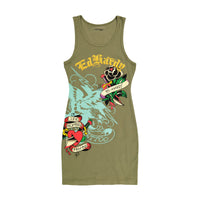 edhardyoriginals XS / LIGHT OLIVE Black Rose Rib Tank Dress
