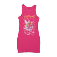 edhardyoriginals XS / Hot Pink Eagle Rose Rib Tank Dress