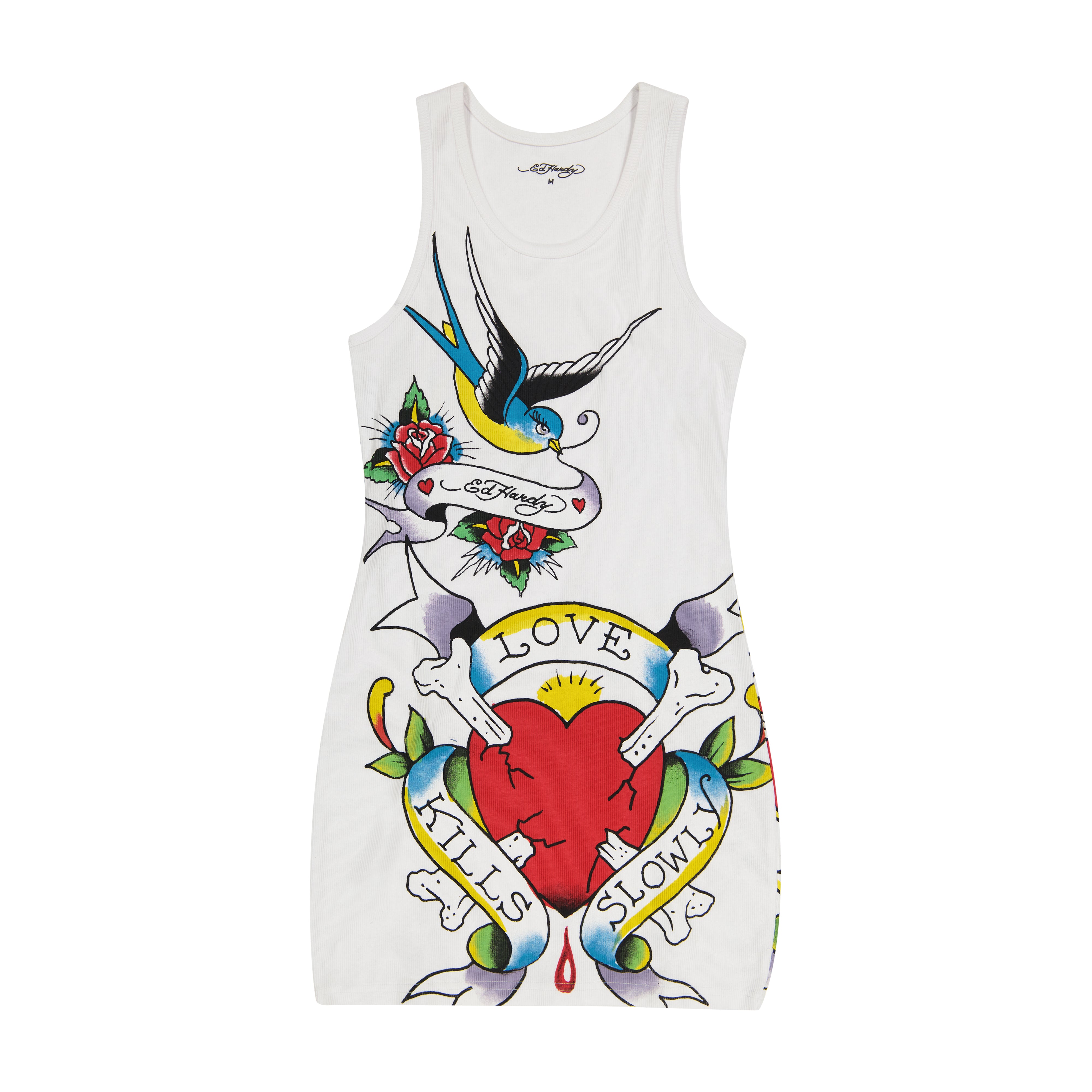 edhardyoriginals S / WHITE LKS Heart Rib Tank Dress