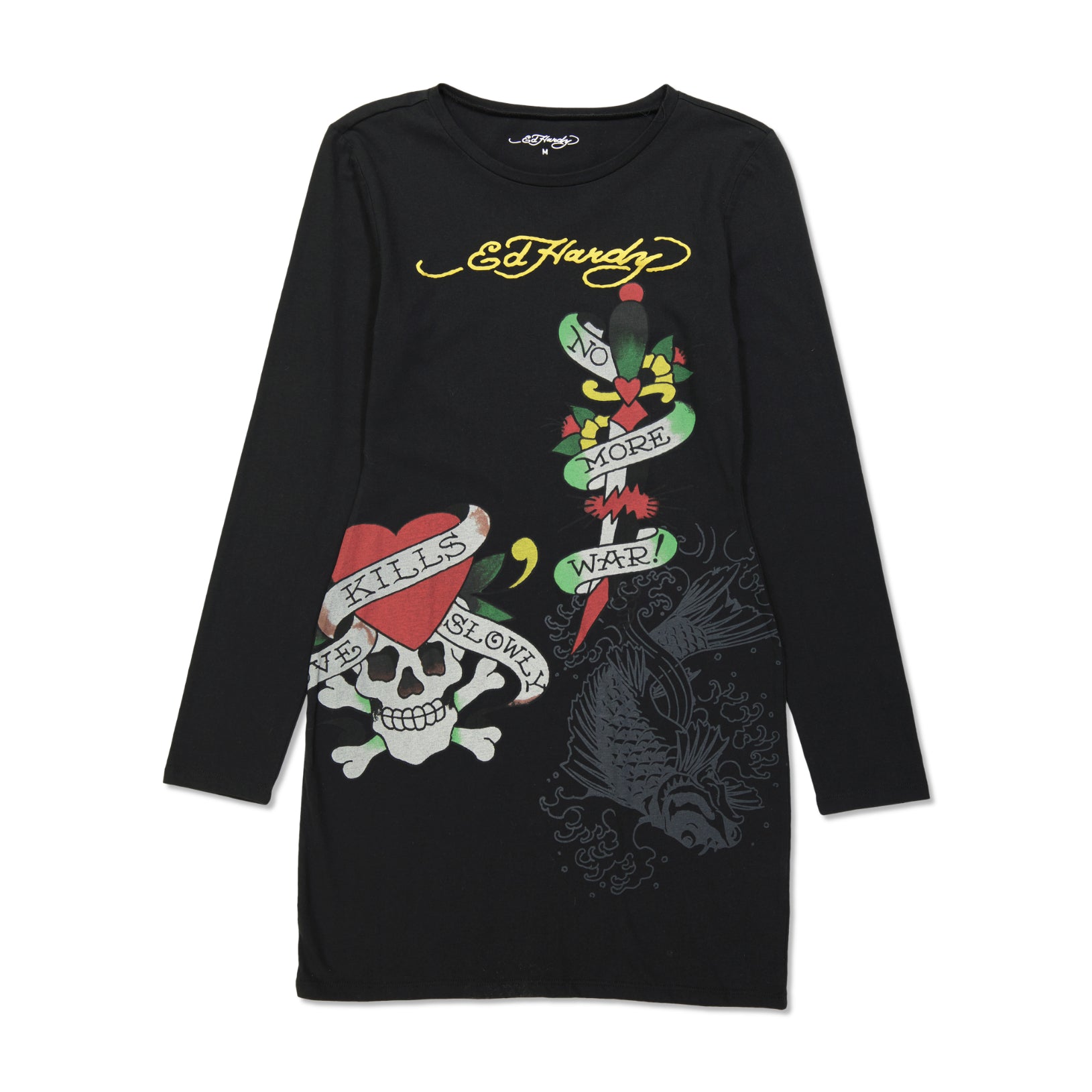 edhardyoriginals XS / Black LKS Skull Baby Tee Long Sleeve Dress